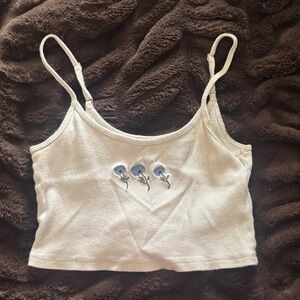 Hollister Cream Floral Embroidered Crop Top